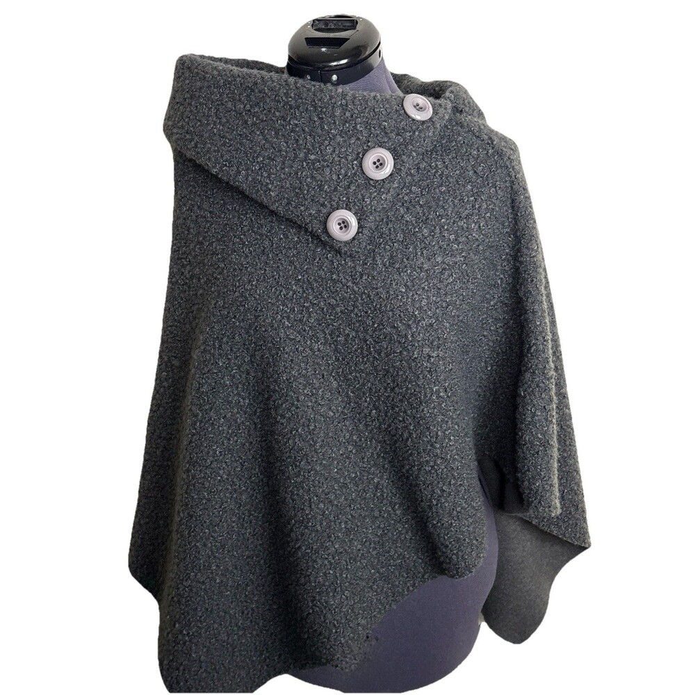 SAGA Clothing Poncho One Size Gray Asymmetrical Lagenlook‎ Made in Italy